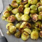 Roasted Brussels sprouts on a sheet pan
