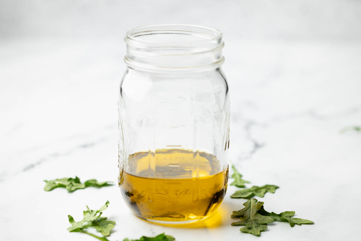 Olive oil in a mason jar.